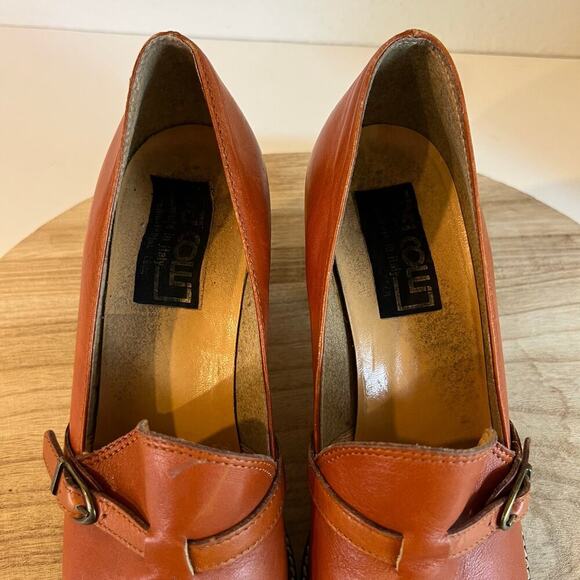 Vintage Dei Colli Made in Italy Tan Genuine Leather Buckle Stacked Heel Shoe 41 - Picture 12 of 15